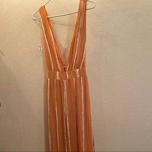 Plunging Striped Jumpsuit